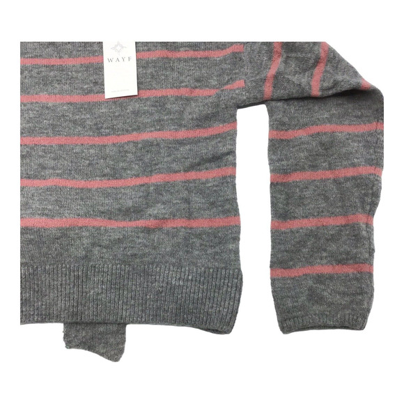 WAYF Womens Large Sweater Gray Pink Stripe Mock Neck Tie Waist Nordstrom NWT - Picture 5 of 11